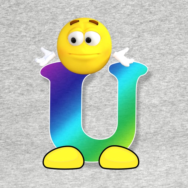 Letter U Alphabet Smiley Monogram Face Emoji Shirt for Men Women Kids by PatrioTEEism